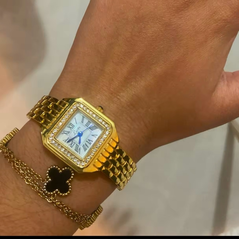 Panthere Classic Rectangle Gold Crystal Watch